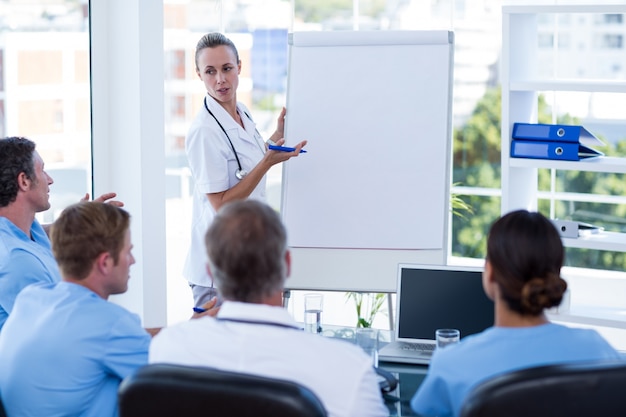 Photo team of doctors having brainstorming session