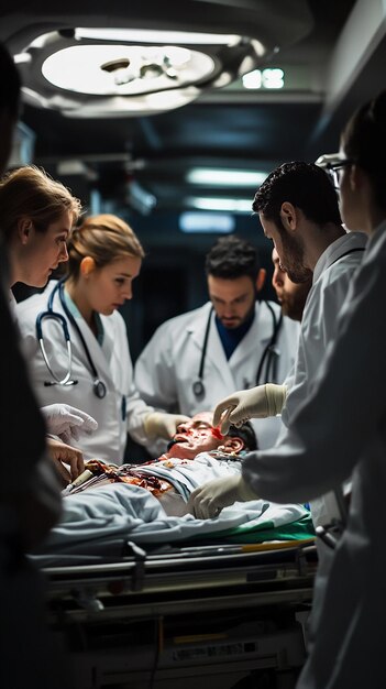 Photo a team of doctors and nurses quickly coordinating in an emergency room