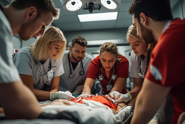 A Team of Doctors and Nurses Quickly Coordinating in an Emergency Room