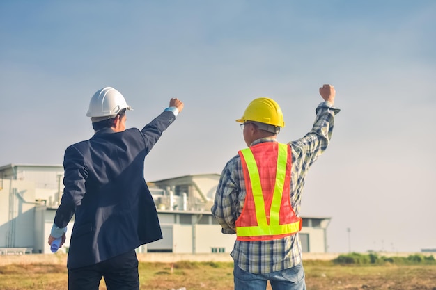 Team engineer Two man architect on a building construction site