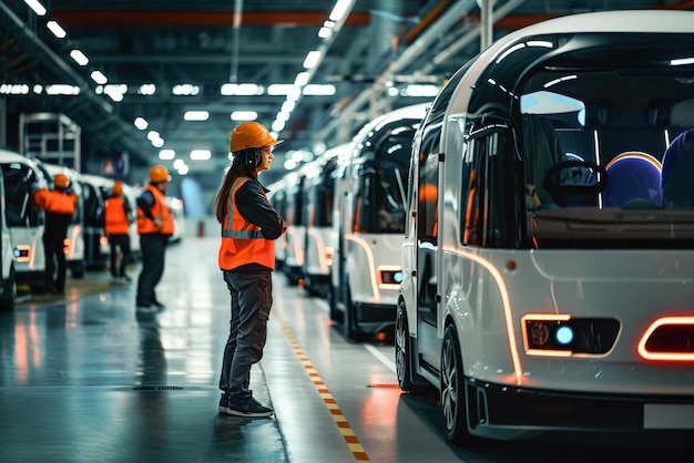 A team of engineers inspects autonomous vehicles representing the cuttingedge technology driving fut