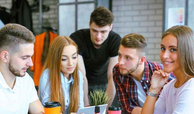 Team job Photo young businessmans crew working with new startup project