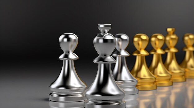 Team leader concept Golden and silver chess figure 3D