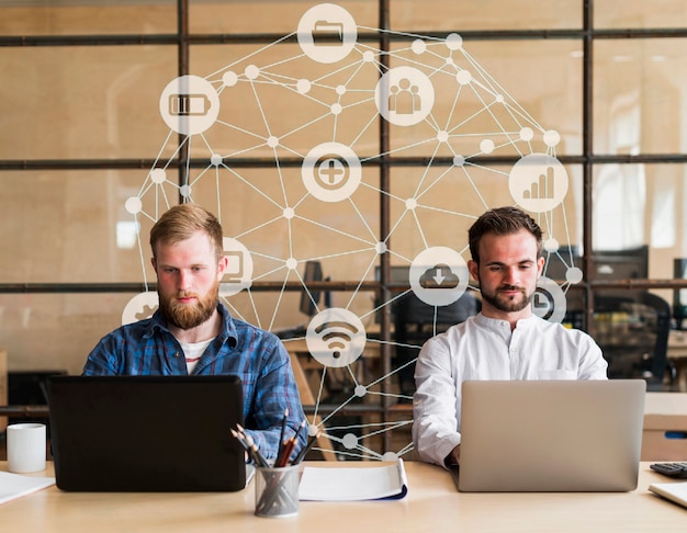 Team members working on office