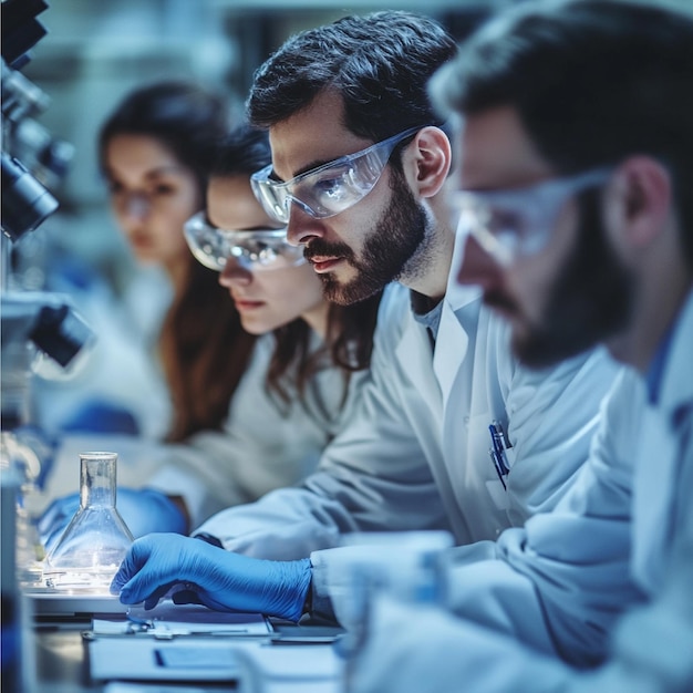 Photo a team of researchers working on a project to develop new diagnostic tools and technologies