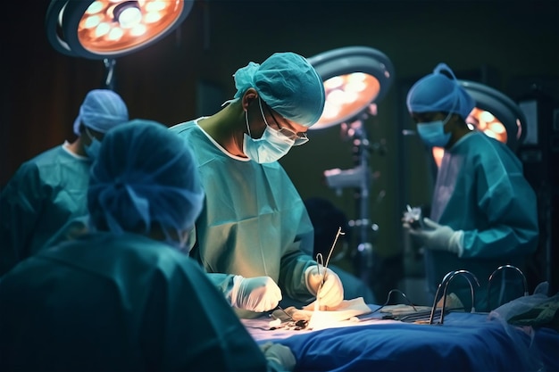 Team surgeon work on operating table in hospital Generative AI