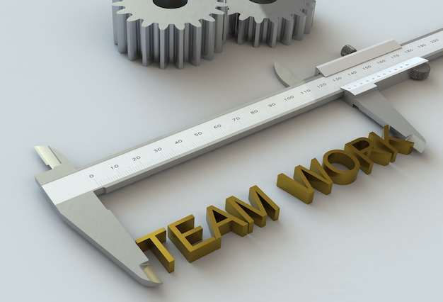 TEAM WORK, message on vernier caliper