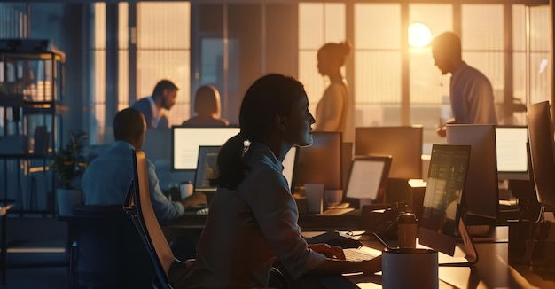 Team Working on Computers in Office