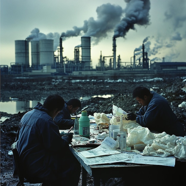 Photo a team working on strategies for reducing chemical pollution in urban areas