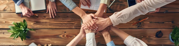 Teamwork and Collaboration Hands Together in the Workplace