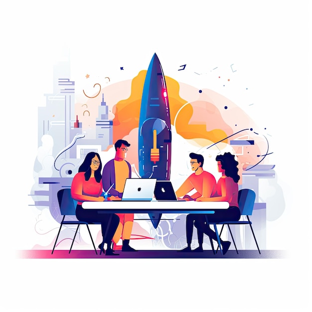 Photo teamwork concept people working at office vector illustration in cartoon style