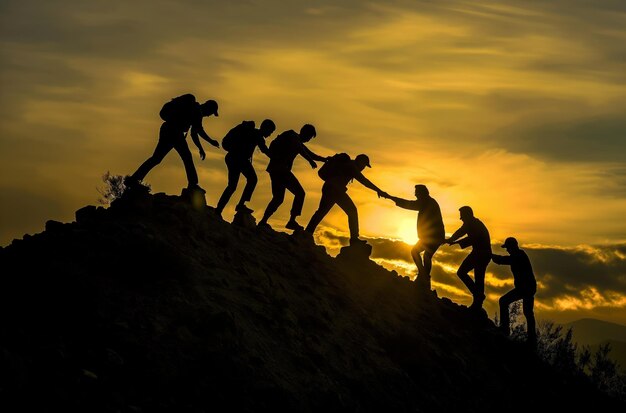 Teamwork in mountain trekking