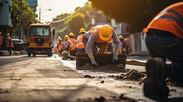 Teamwork on road construction