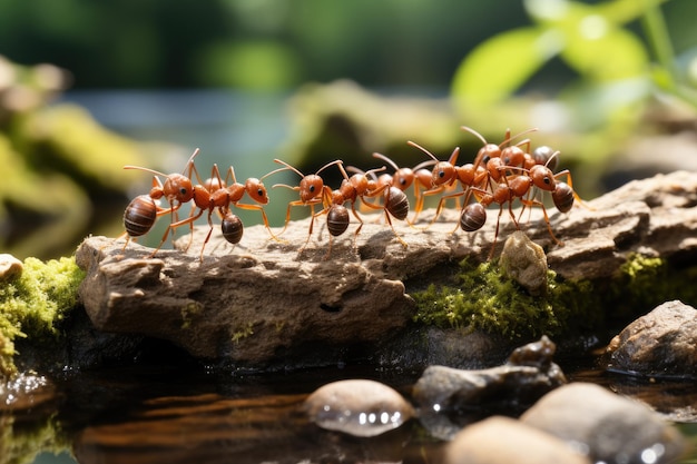 teamwork team of ants costructing bridge