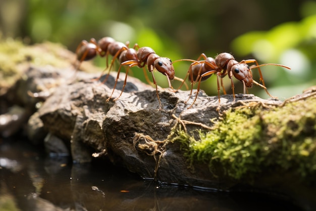 teamwork team of ants costructing bridge