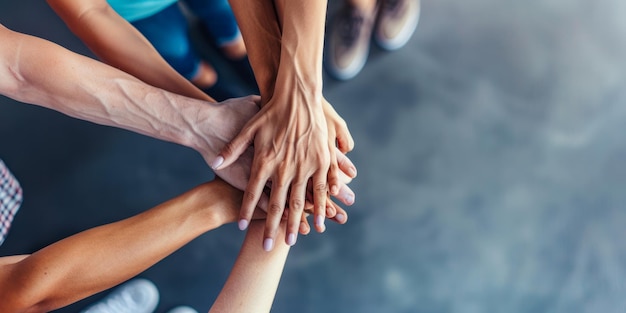 Teamwork and Unity Closeup of Diverse Hands Stacked Together in a Show of Support and Collaboration