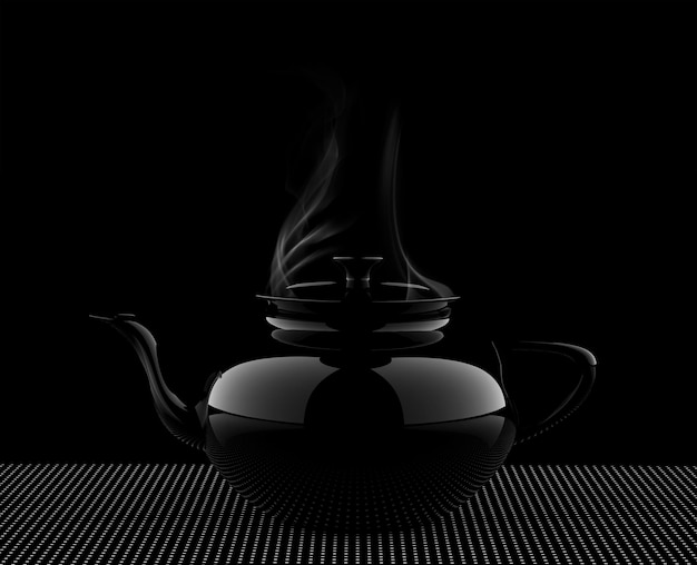 Teapot on black background