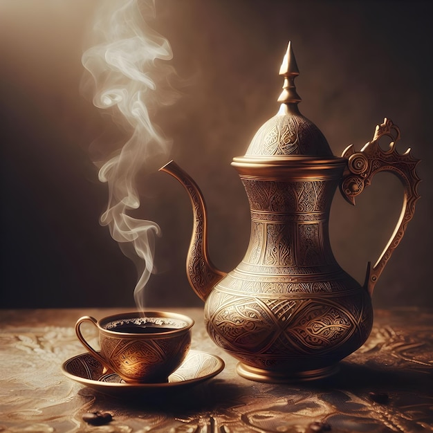 A teapot and cup of tea are on a table ai generator