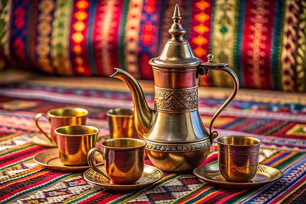 Photo a teapot sits on a rug with other teas