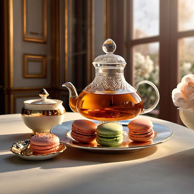 a teapot sits on a table next to a teapot and a teapot