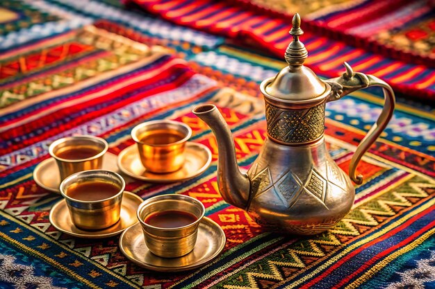 Photo a teapot and tea set on a table with two tea cups