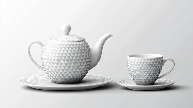 Photo teapot and teacup set with geometric pattern