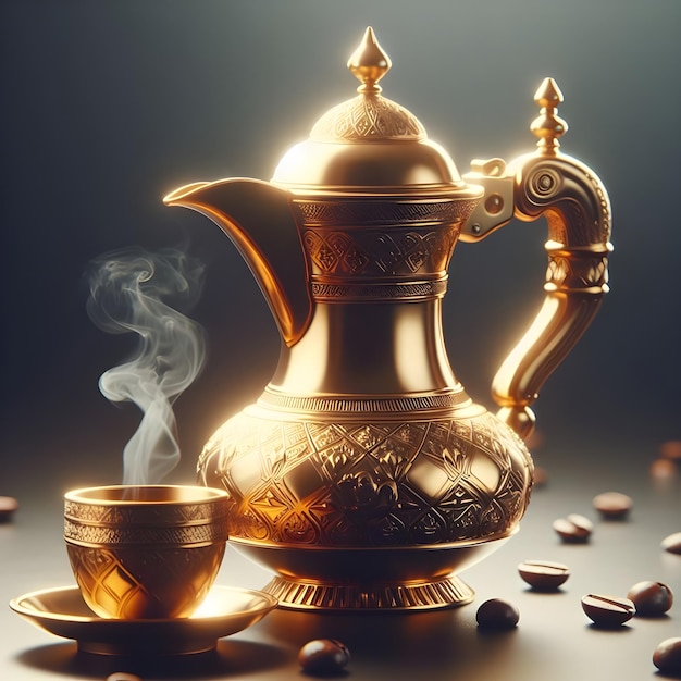 A teapot with a cup of tea and coffee beans ai generator