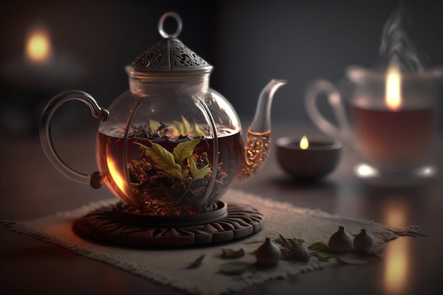 A teapot with a flower in it