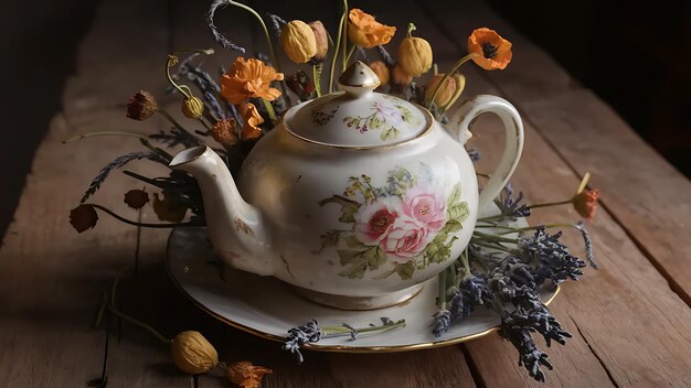 a teapot with flowers