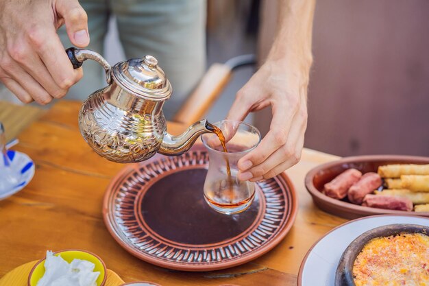 Teapot with tea turkish tea concept travel in turkey go everywhere