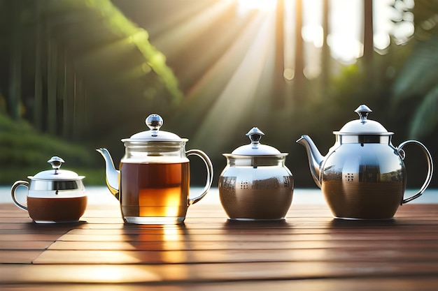 teapots on a wooden table with the words teapots on it