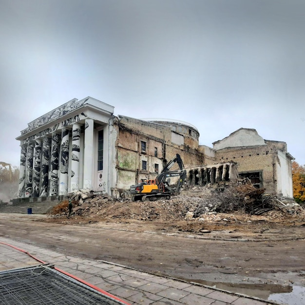 Tearing down the old trade union building in Vilnius Lithuania on 10 11 2019