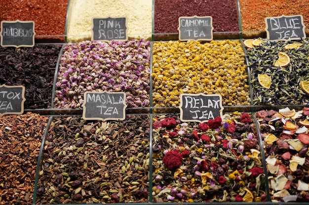 Teas in Spice Bazaar Istanbul Turkiye