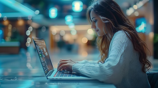 Tech Connection Person Working Laptop Internet Featuring Light Skyblue Light Navy Tones Blurred