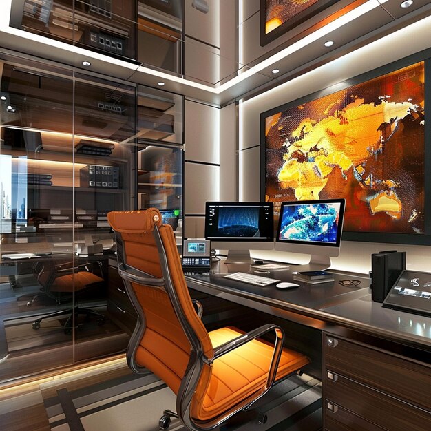 Photo tech haven modern home office with sleek gadgets and ergonomic furniture