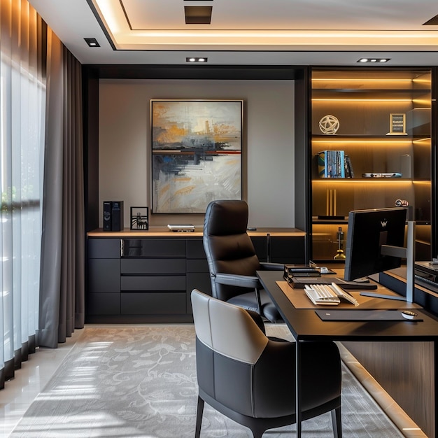 Tech Haven Modern Home Office with Sleek Gadgets and Ergonomic Furniture