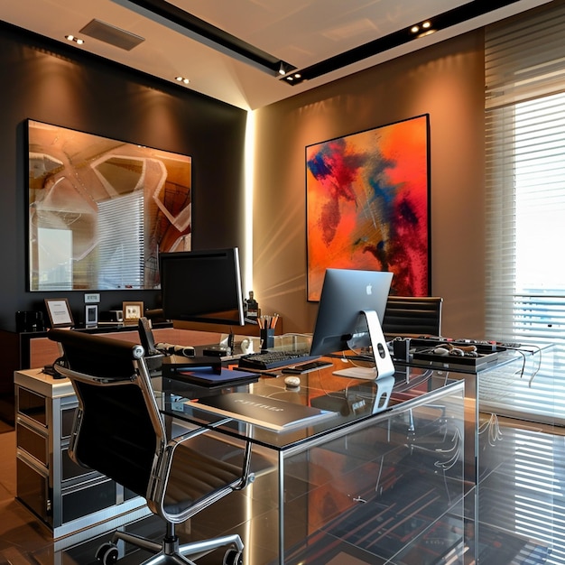 Tech Haven Modern Home Office with Sleek Gadgets and Ergonomic Furniture