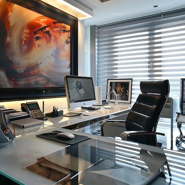 Tech Haven Modern Home Office with Sleek Gadgets and Ergonomic Furniture