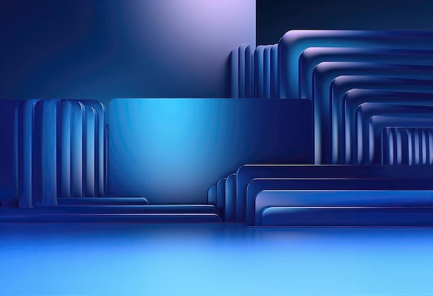 Tech Innovation Abstract Blue Gradient Geometric Shape in 3D Rendering Technology Background