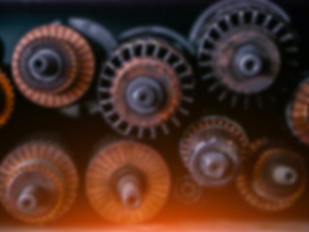 Technical blurred background Generator gears and windings