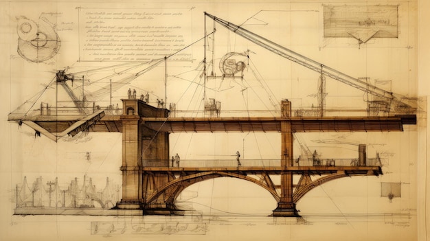 a technical drawing by Leonardo da Vinci of a suspended