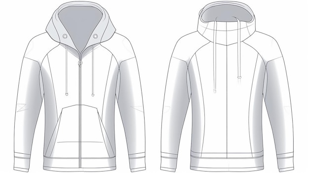 Photo a technical drawing of a hooded sweatshirt with zipper front and back view