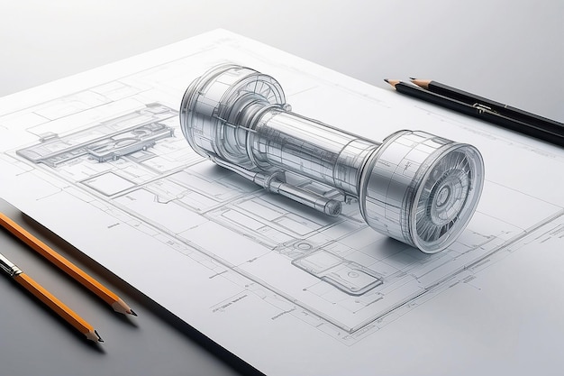 Photo technical drawing illustration mockup