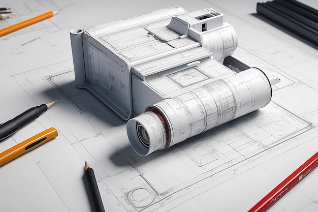 Photo technical drawing illustration mockup