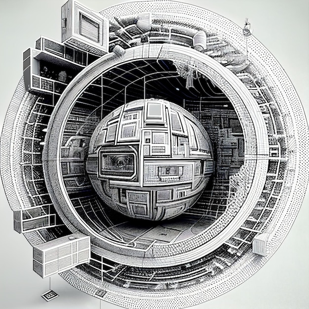 Technical drawing of the internet generative ai