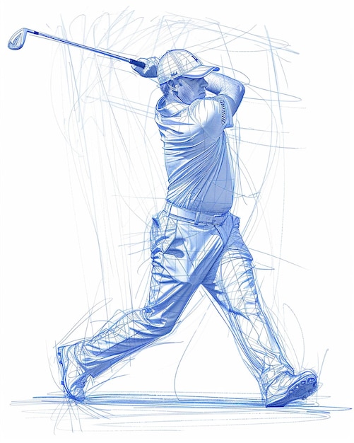 Photo a technical sketch of a golfer practicing his swing