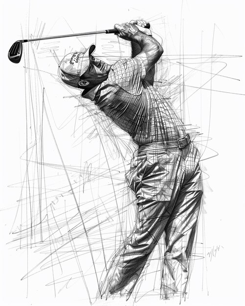 Photo a technical sketch of a golfer practicing his swing