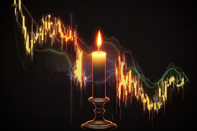 Technical trading chart with signals and financial investments in form of investment candlestick graph