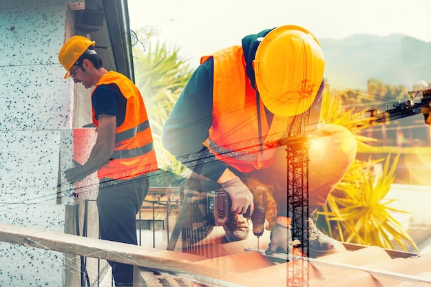 Technical workers work for the construction of new buildings