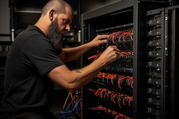 Technician adjusting server rack rails for proper equipment mounting